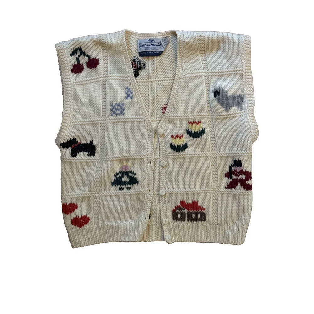 Susan Bristol Vintage Women's Size Small Embroidered Ivory People Vest